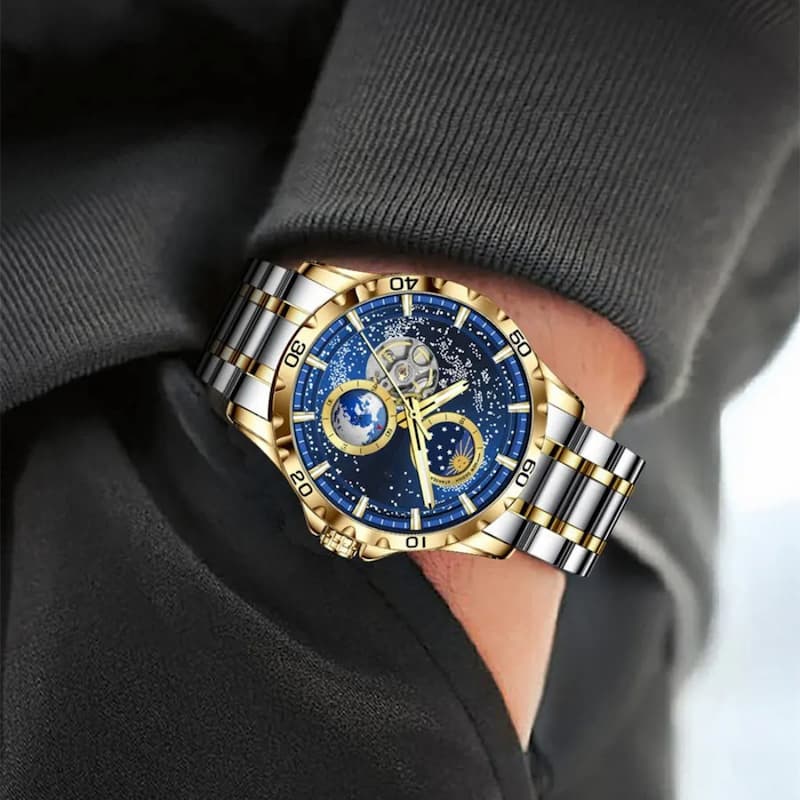 Montre Automatique Homme Étanche Cadran Galaxie Jour/Nuit