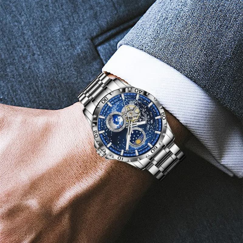 Montre Automatique Homme Étanche Cadran Galaxie Jour/Nuit