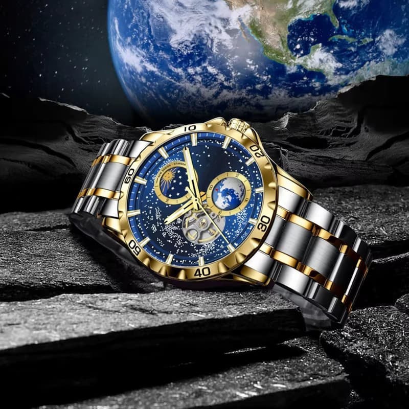 Montre Automatique Homme Étanche Cadran Galaxie Jour/Nuit