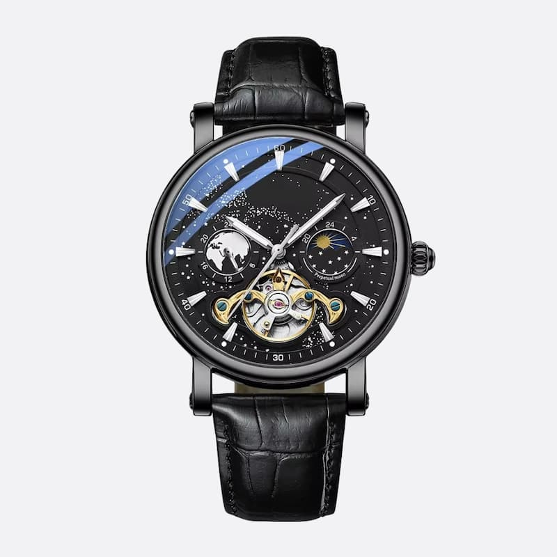 Montre Automatique Homme Phase de Lune Cadran Lumineux
