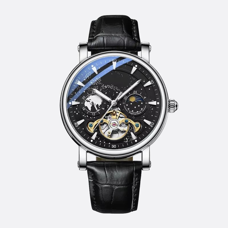 Montre Automatique Homme Phase de Lune Cadran Lumineux