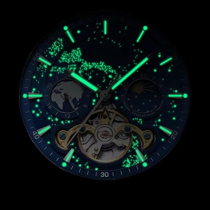 Montre Automatique Homme Phase de Lune Cadran Lumineux