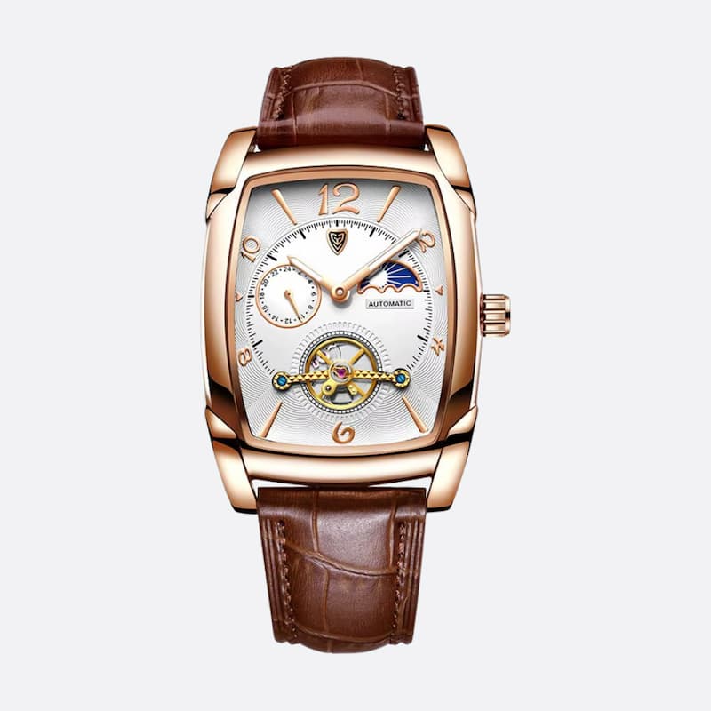 Montre Automatique Homme Tonneau Or Rose Phase de Lune