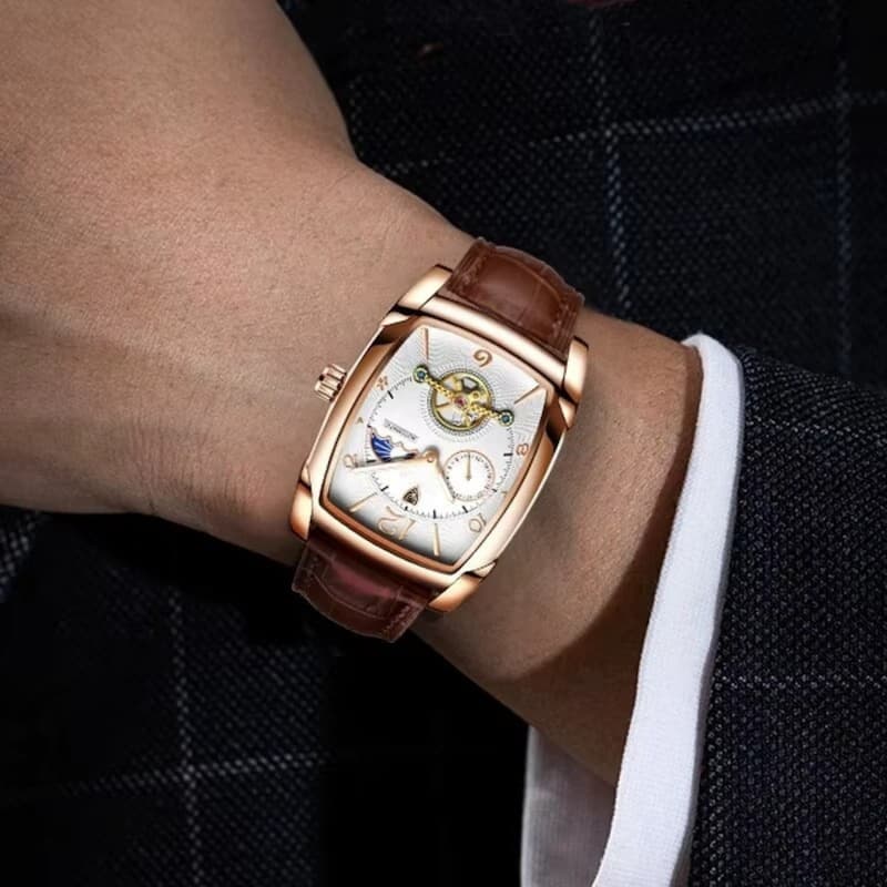 Montre Automatique Homme Tonneau Or Rose Phase de Lune