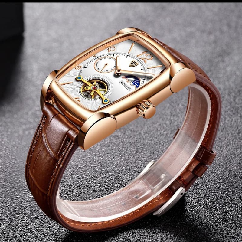 Montre Automatique Homme Tonneau Or Rose Phase de Lune