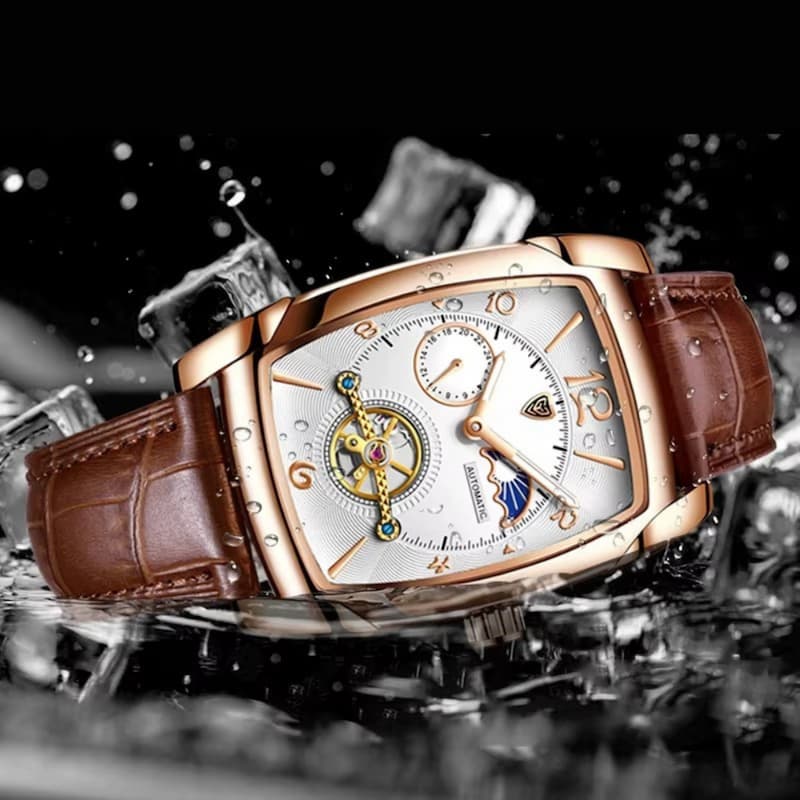 Montre Automatique Homme Tonneau Or Rose Phase de Lune