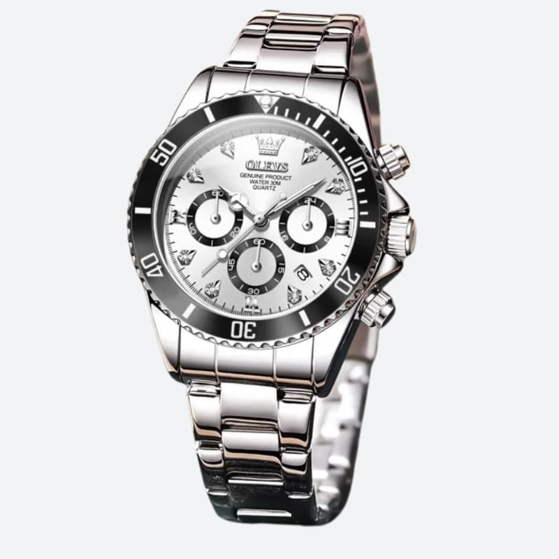 Montre Chronographe Femme Argentée Lunette Noire 35 mm