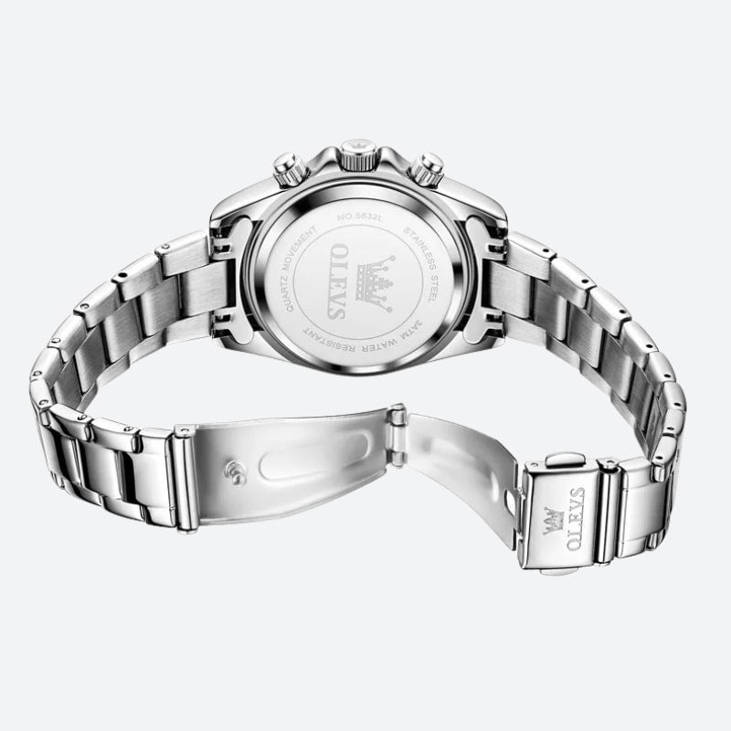 Montre Chronographe Femme Argentée Lunette Noire 35 mm