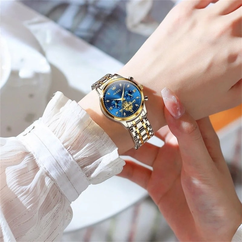Montre Chronographe Femme Cadran Bleu Roi & Bracelet Acier Bicolore