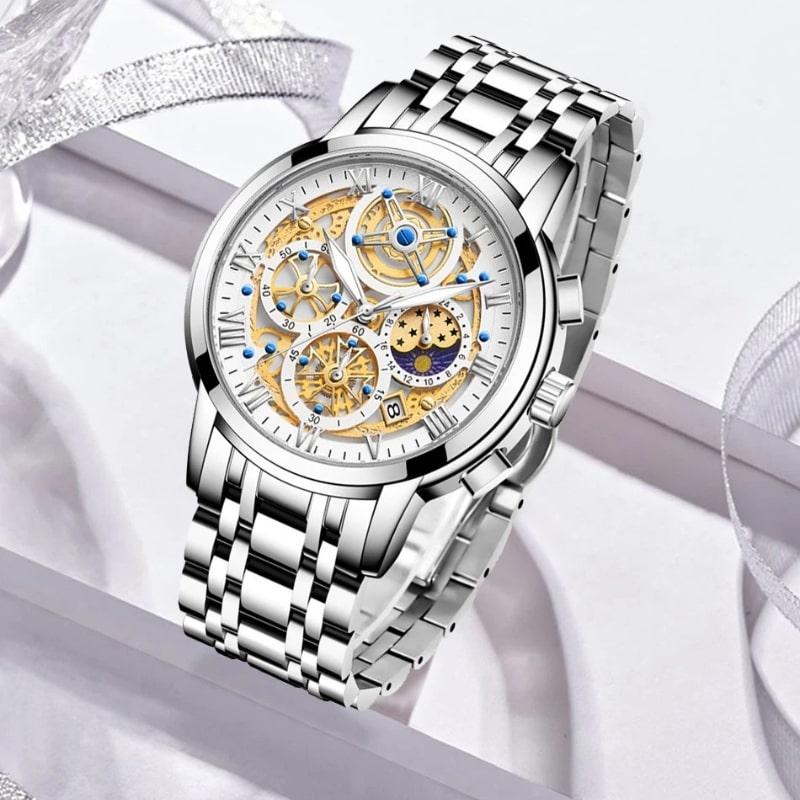 Montre Chronographe Femme Cadran Texturé & Bracelet Métallique