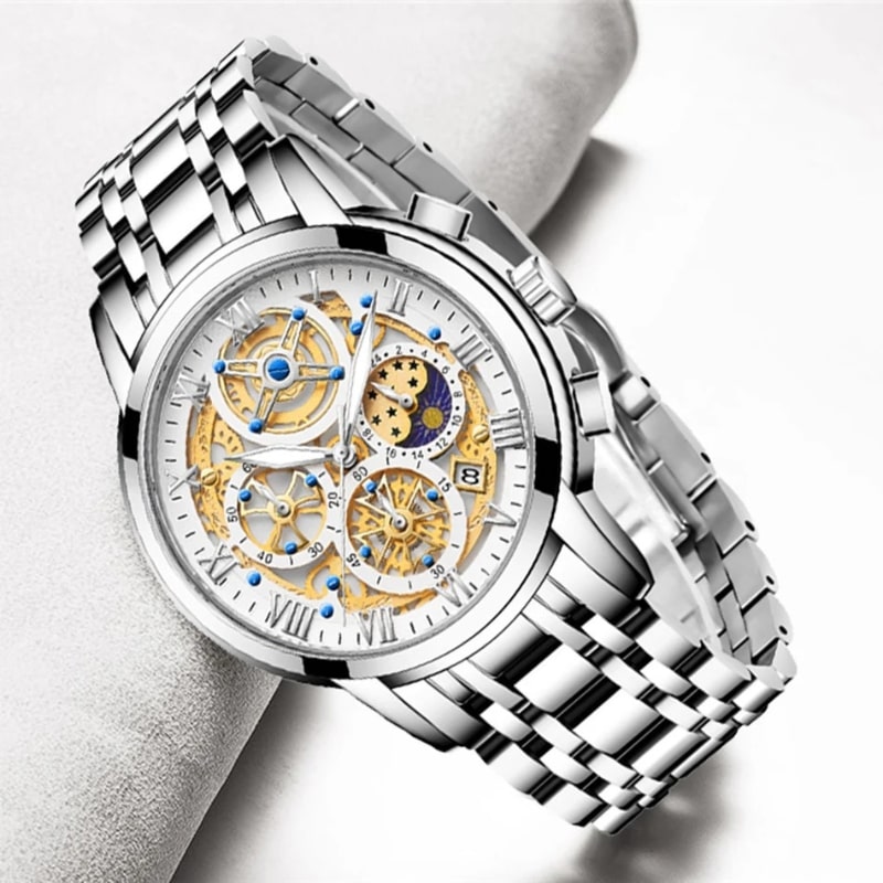 Montre Chronographe Femme Cadran Texturé & Bracelet Métallique