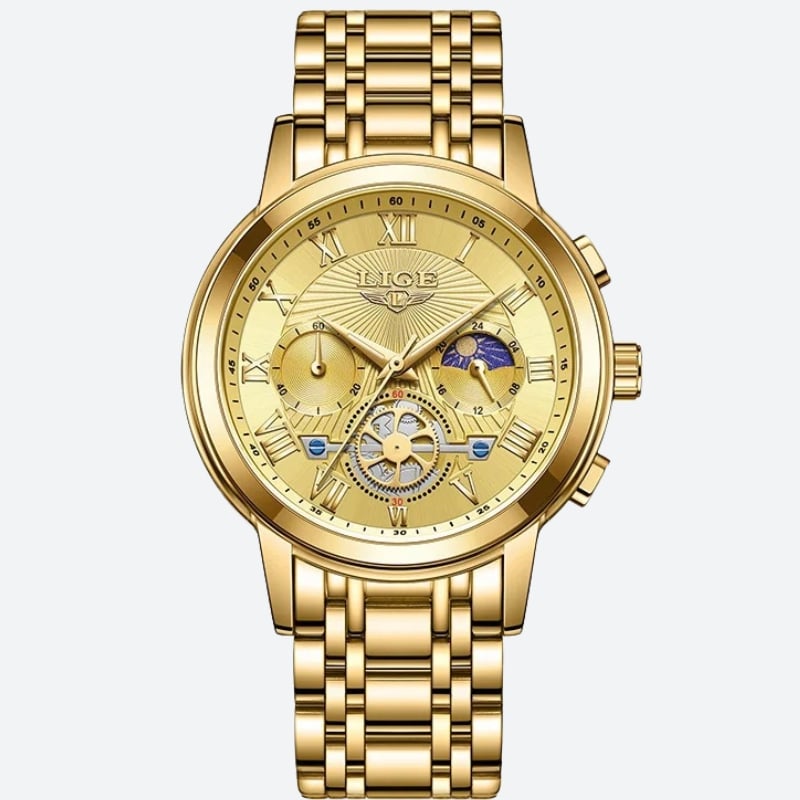 Montre Chronographe Femme Dorée Phase Lunaire
