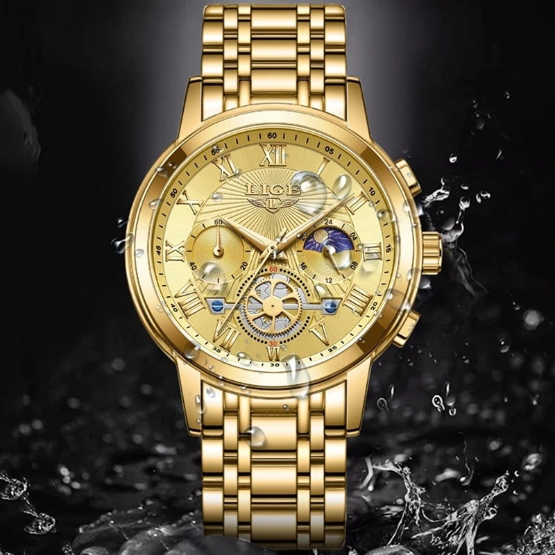 Montre Chronographe Femme Dorée Phase Lunaire