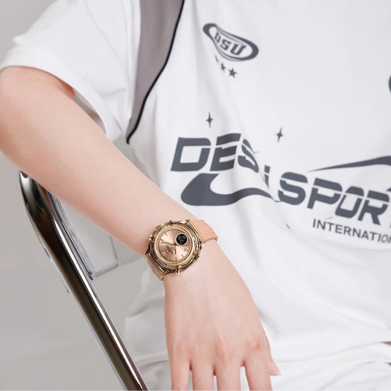 Montre Chronographe Femme Rose Doré Cadran Digital