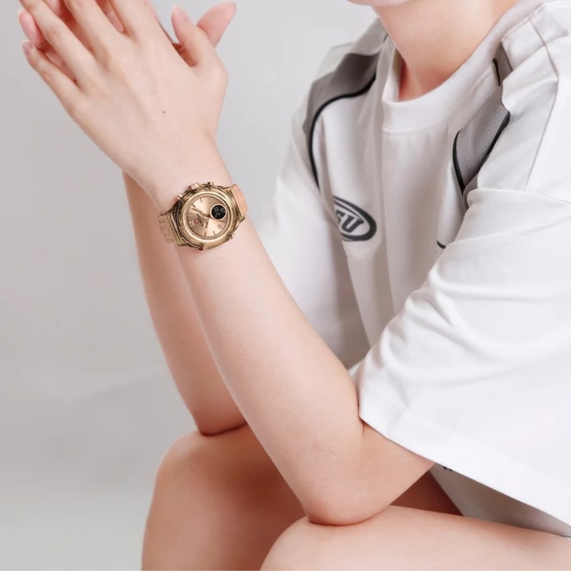 Montre Chronographe Femme Rose Doré Cadran Digital