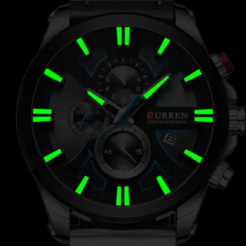 Montre Chronographe Homme à Quartz Boîtier Large Bracelet Cuir