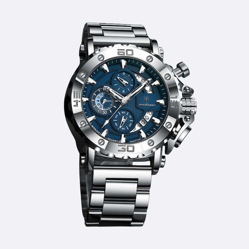 Montre Chronographe Homme Acier Inoxydable Design Vertical