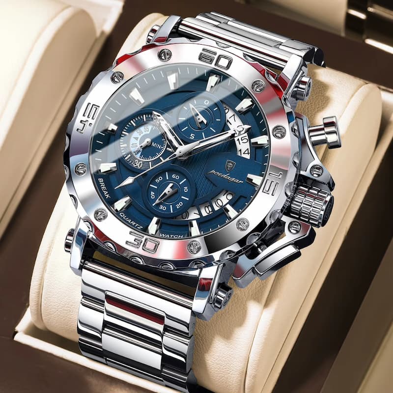 Montre Chronographe Homme Acier Inoxydable Design Vertical