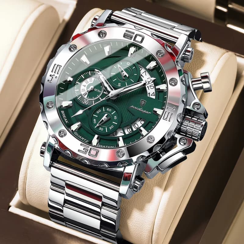 Montre Chronographe Homme Acier Inoxydable Design Vertical
