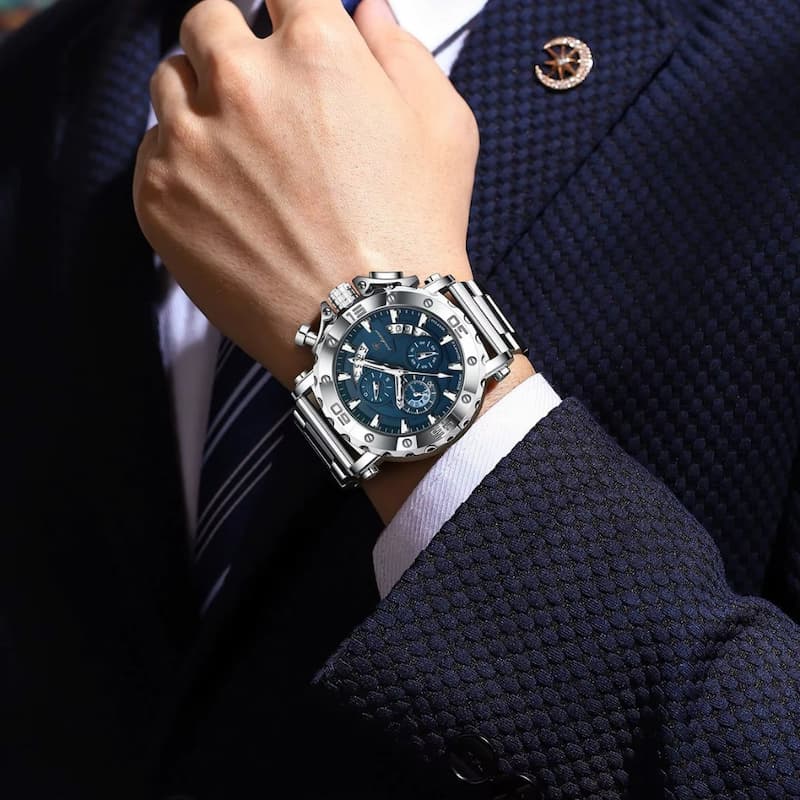 Montre Chronographe Homme Acier Inoxydable Design Vertical