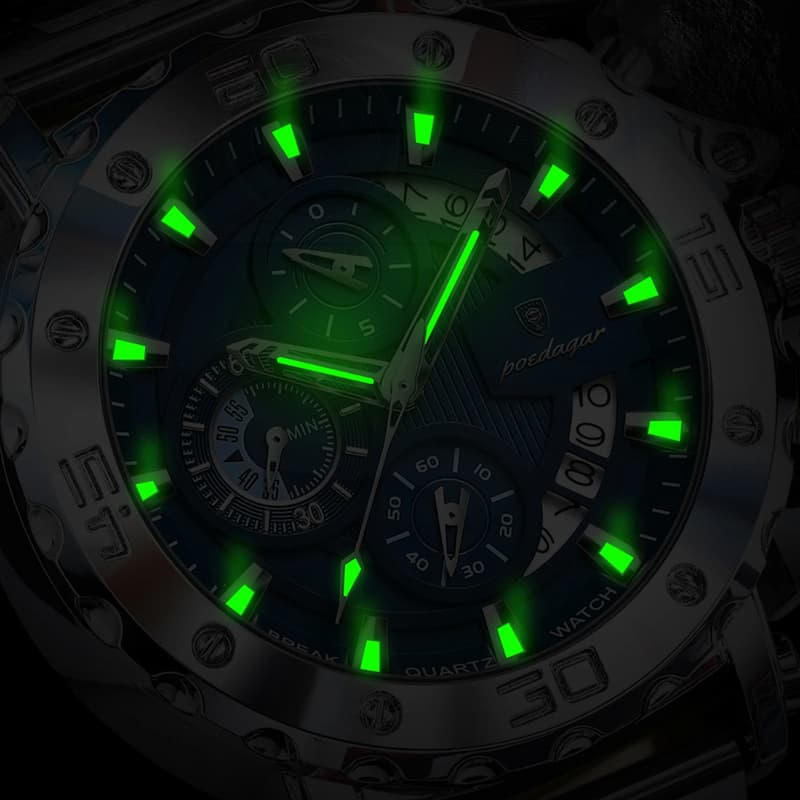 Montre Chronographe Homme Acier Inoxydable Design Vertical