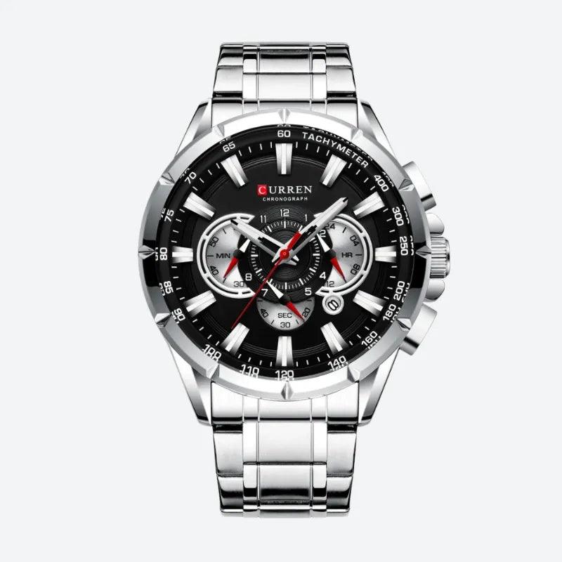 Montre Chronographe Homme Quartz Cadran Bleu Bracelet Acier