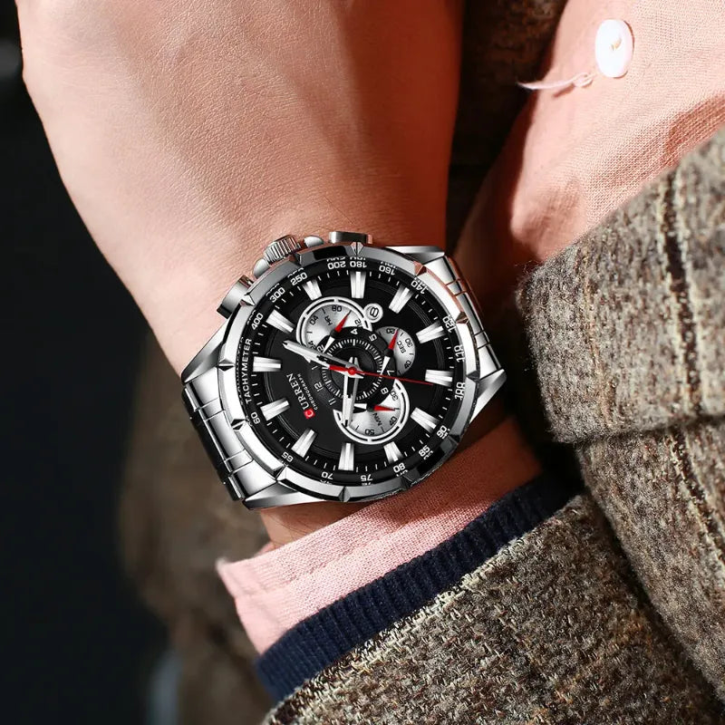Montre Chronographe Homme Quartz Cadran Bleu Bracelet Acier