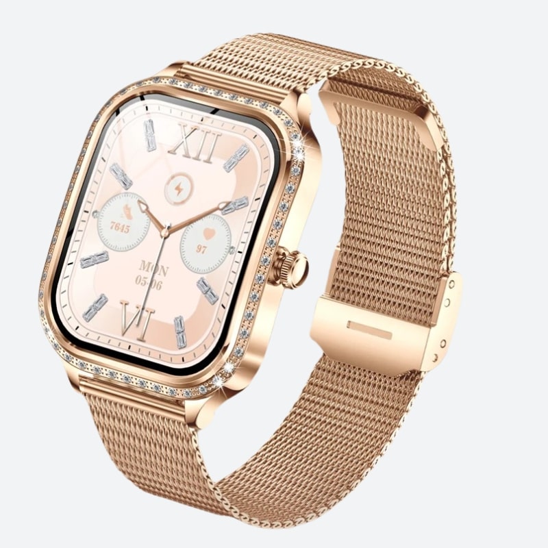 Montre Connectée Femme Cadran Rose Doré à Strass