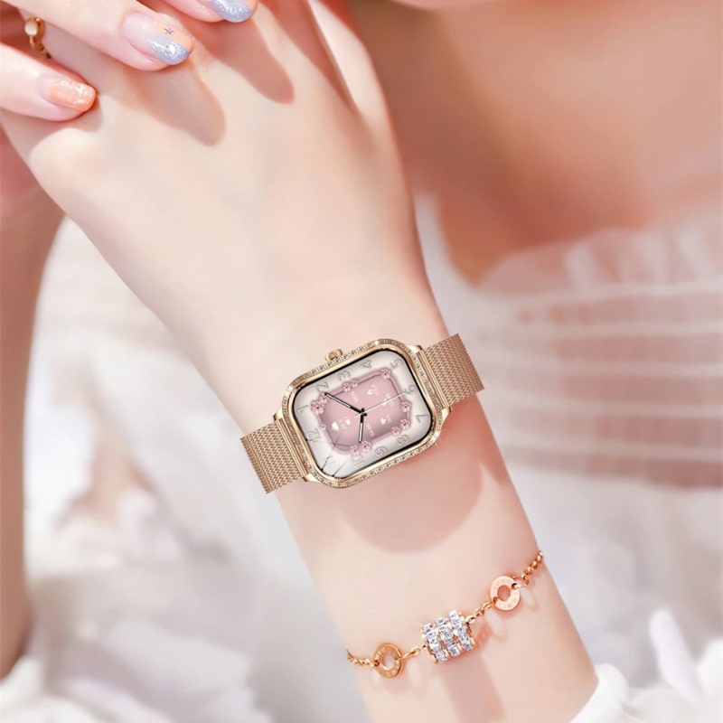 Montre Connectée Femme Cadran Rose Doré à Strass