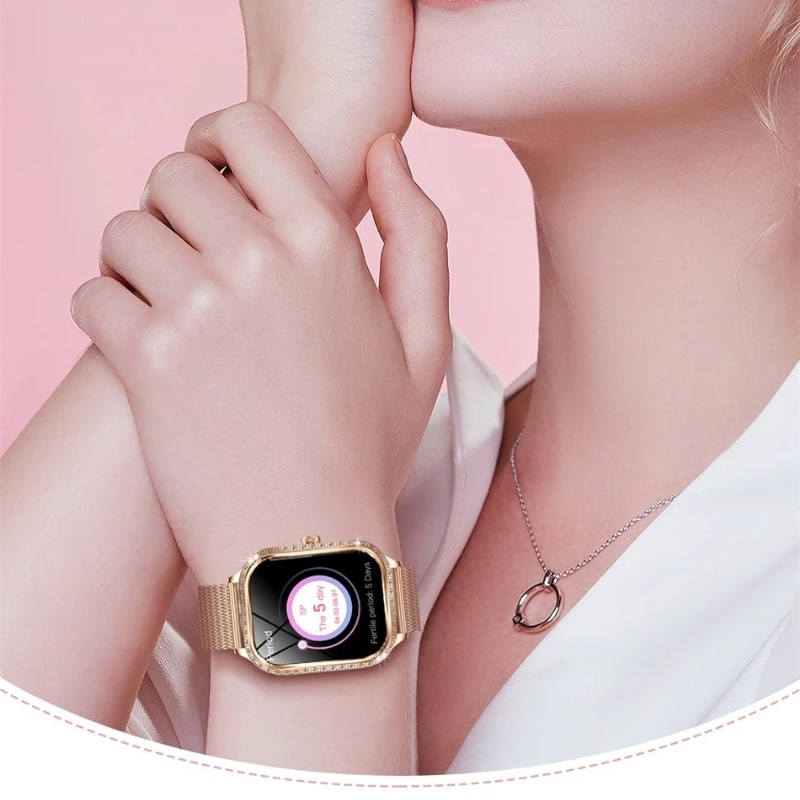 Montre Connectée Femme Cadran Rose Doré à Strass
