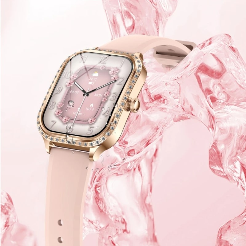 Montre Connectée Femme Cadran Rose Doré à Strass