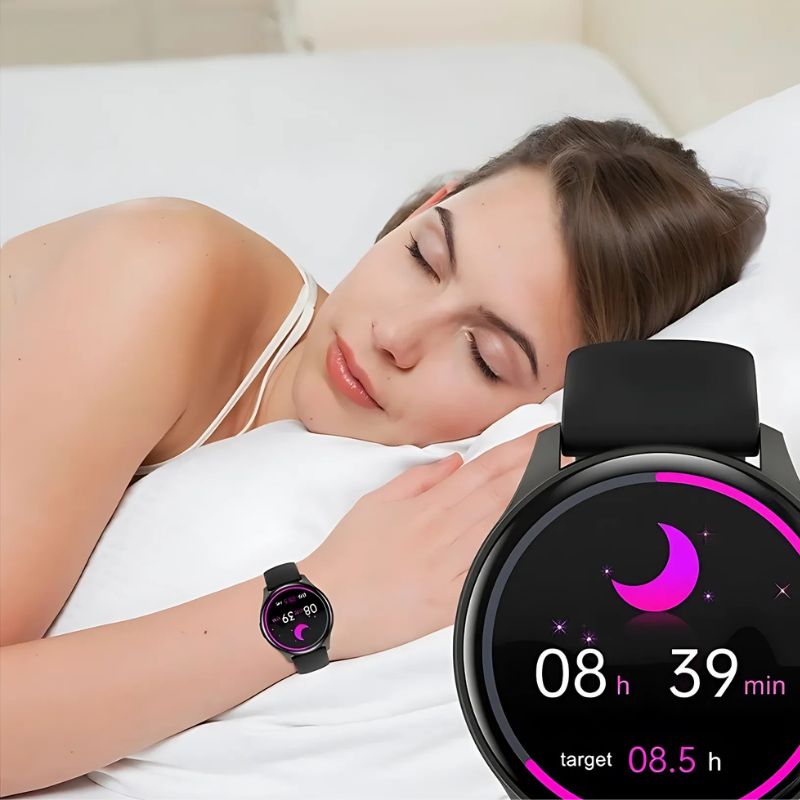 Montre Connectée Femme Écran AMOLED et Bracelet Silicone