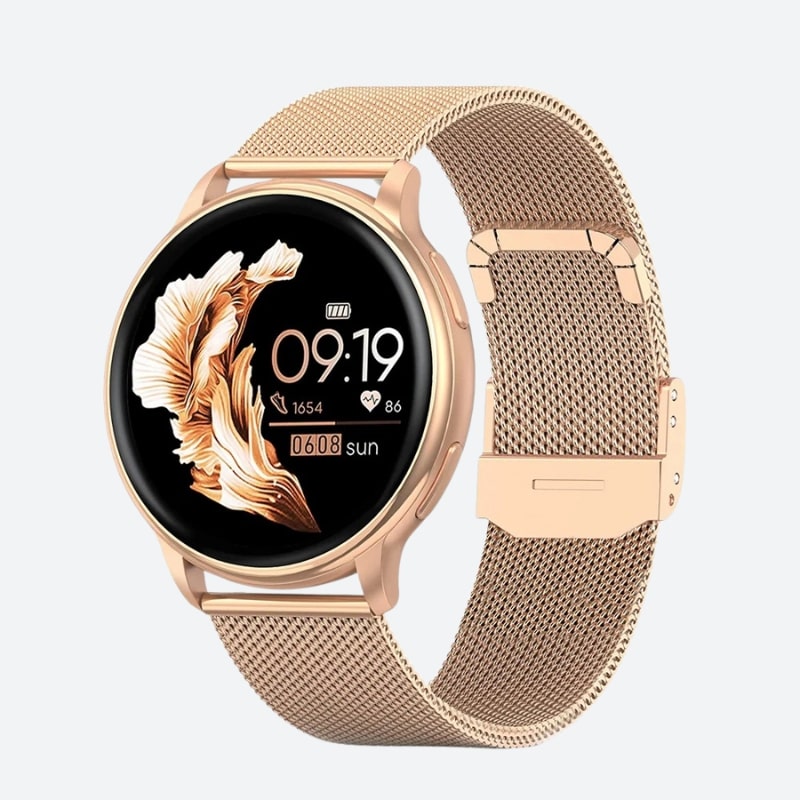 Montre Connectée Femme Maille Milanaise Couleur Or Rose