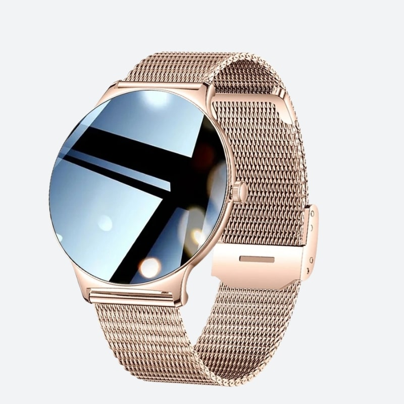 Montre Connectée Femme Maille Rose et Écran AMOLED