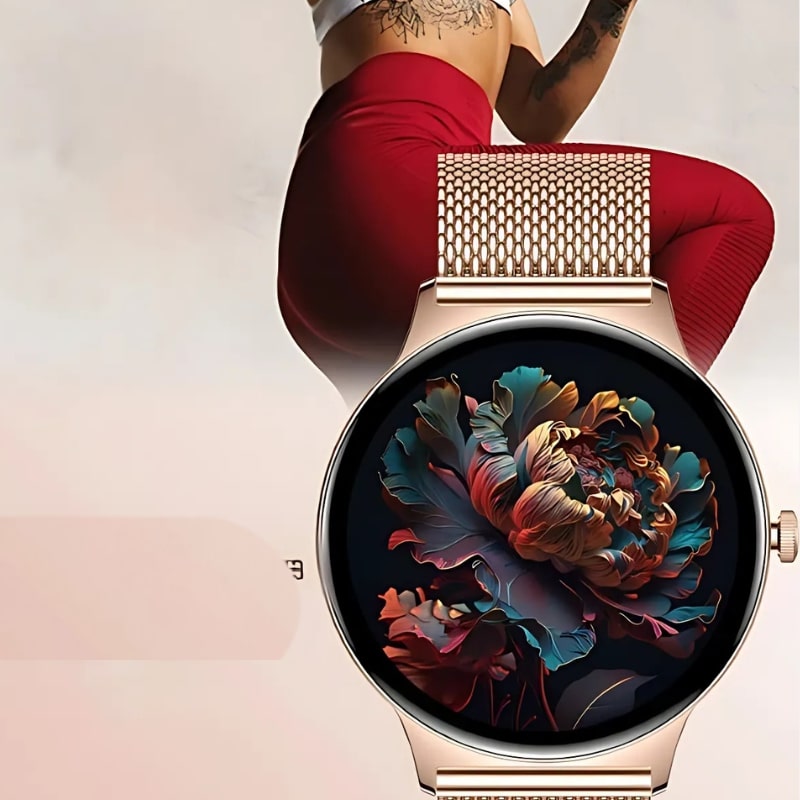 Montre Connectée Femme Maille Rose et Écran AMOLED
