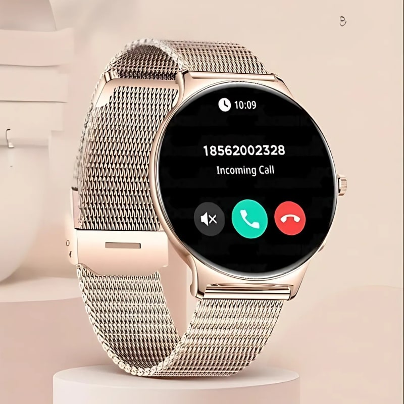 Montre Connectée Femme Maille Rose et Écran AMOLED
