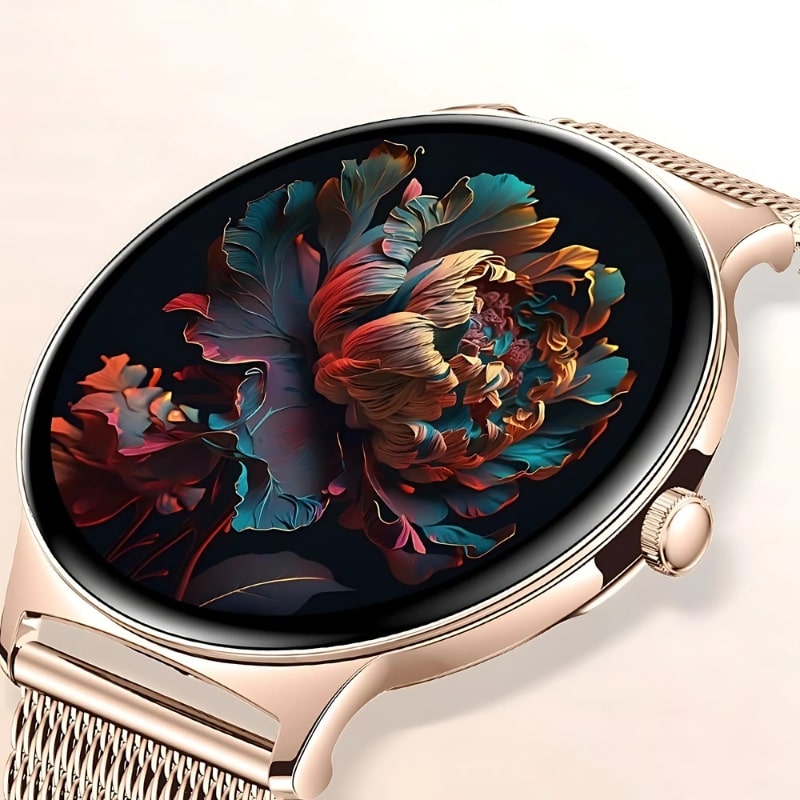 Montre Connectée Femme Maille Rose et Écran AMOLED