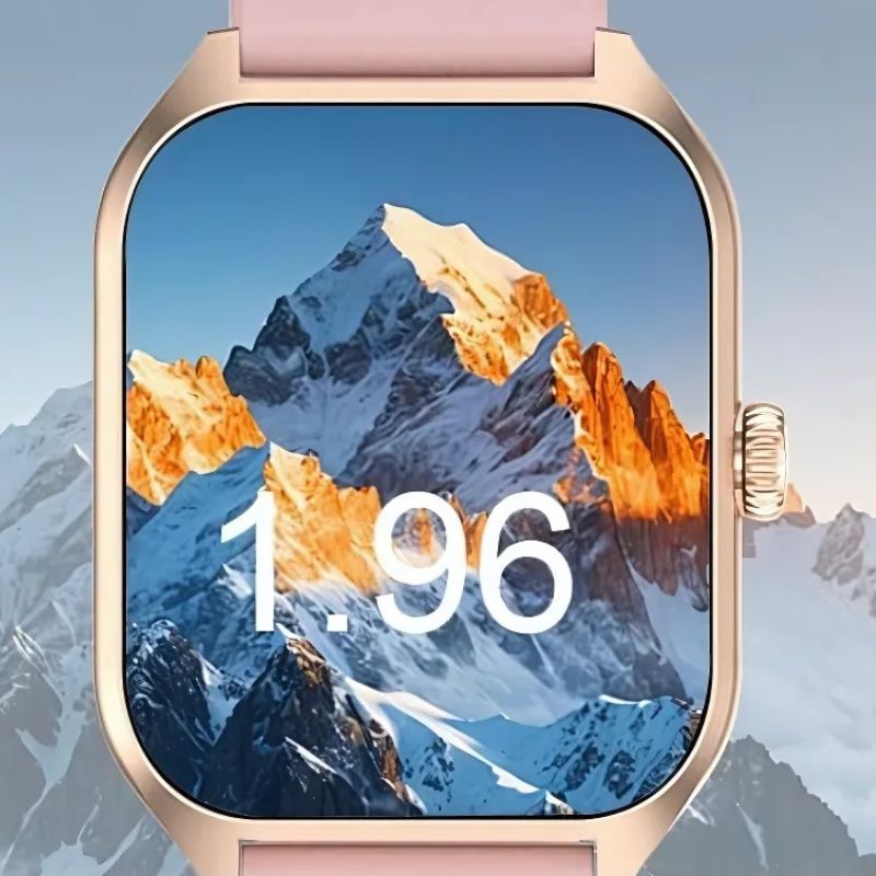 Montre Connectée Femme Rose à Grand Écran Doré