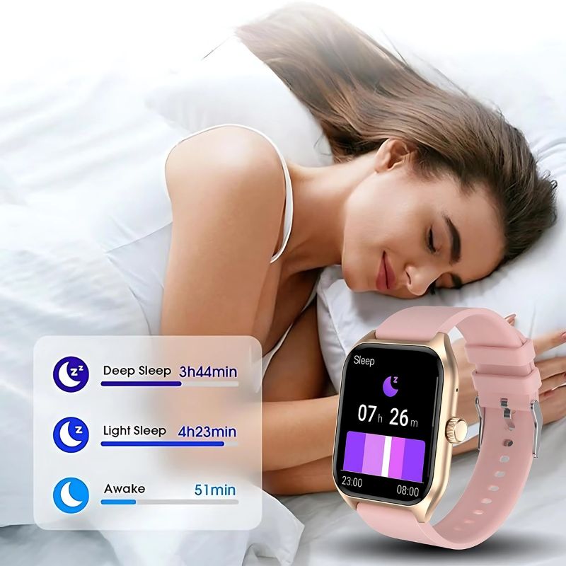Montre Connectée Femme Rose à Grand Écran Doré
