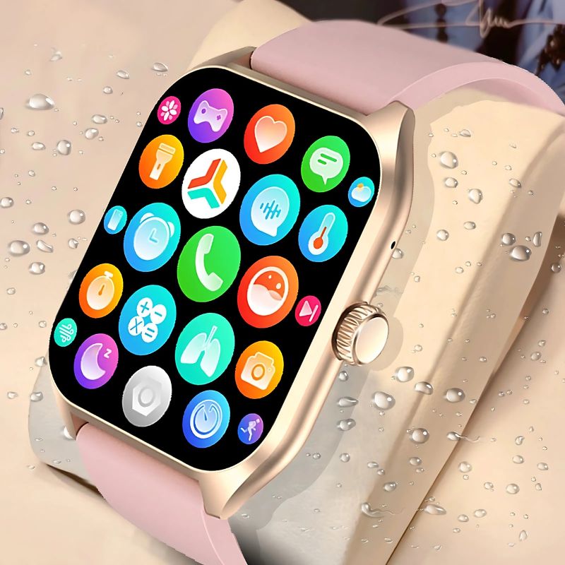 Montre Connectée Femme Rose à Grand Écran Doré