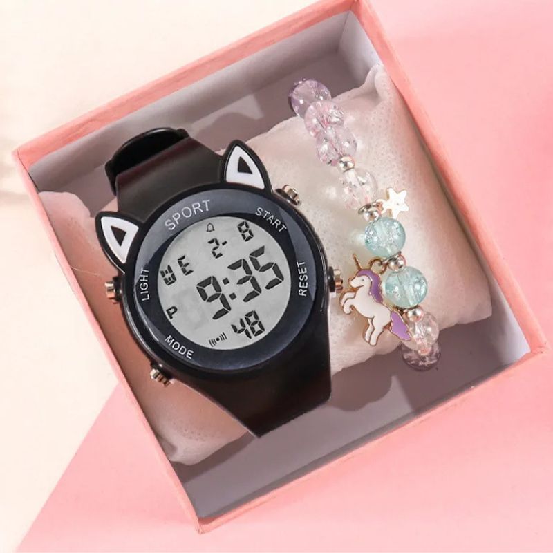 Montre Digitale Enfant Chat avec Bracelet Licorne