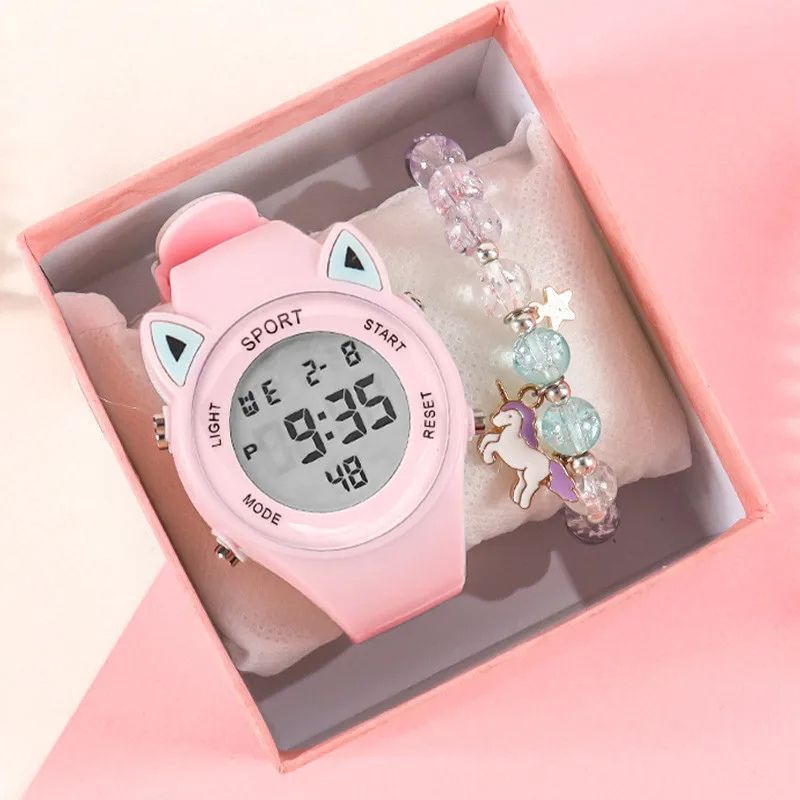 Montre Digitale Enfant Chat avec Bracelet Licorne