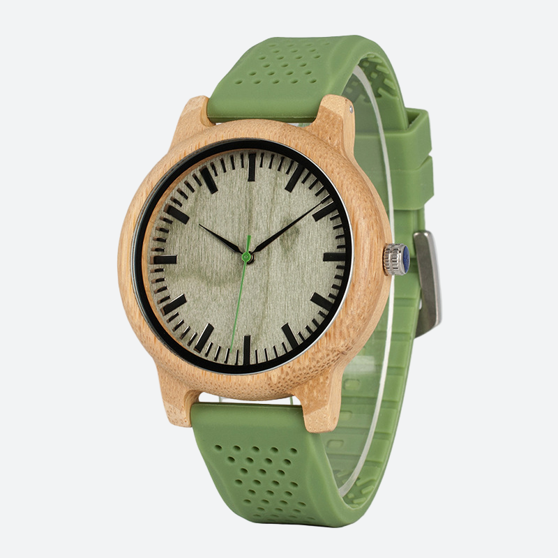 Montre en Bois Femme Bambou Teinté Bracelet Cuir