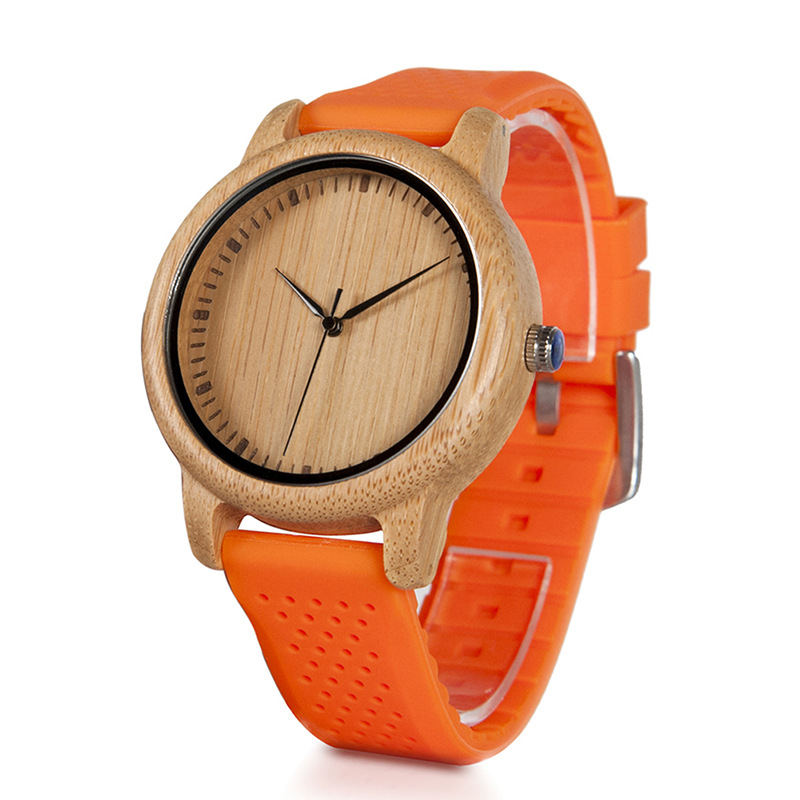 Montre en Bois Femme Bambou Teinté Bracelet Cuir