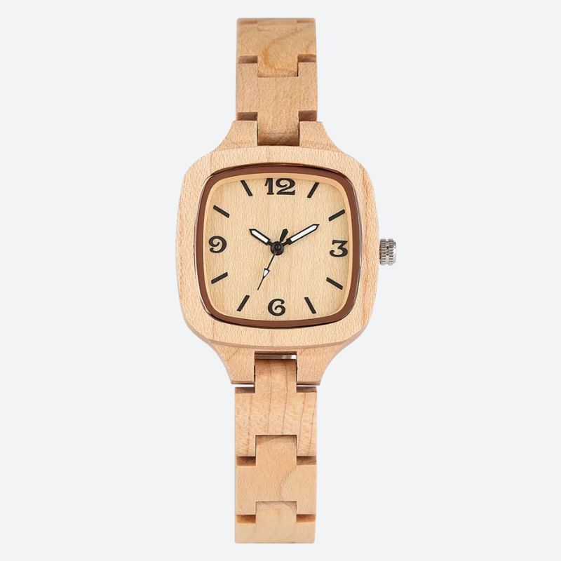 Montre en Bois Femme Cadran Carré Boîtier Naturel