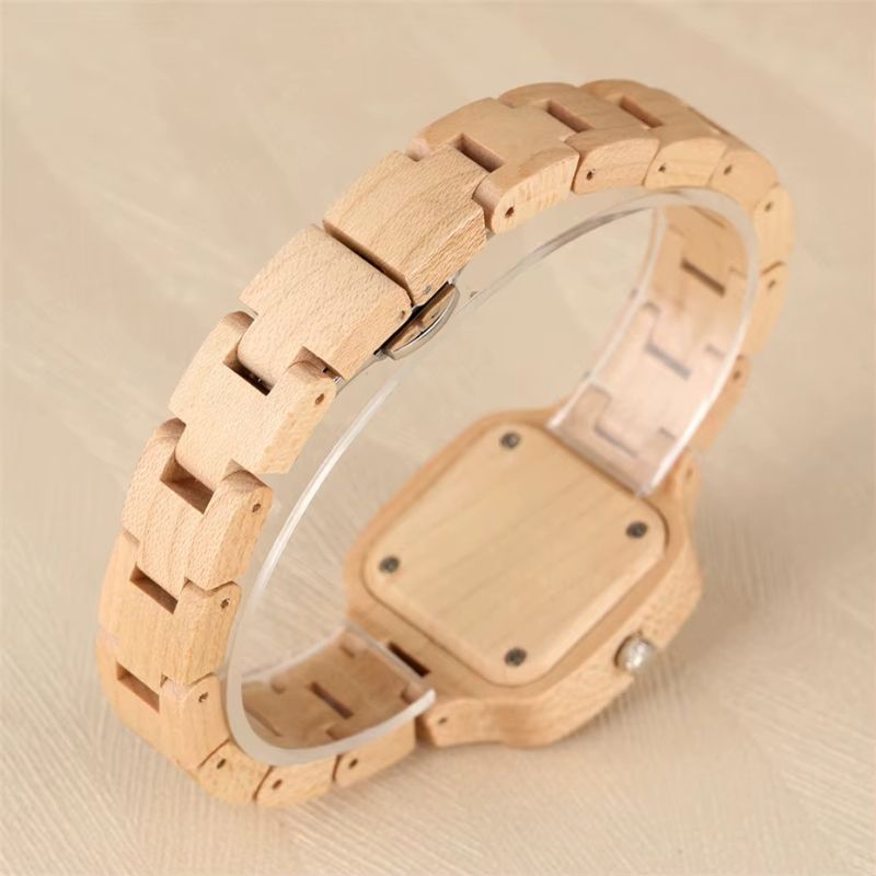 Montre en Bois Femme Cadran Carré Boîtier Naturel