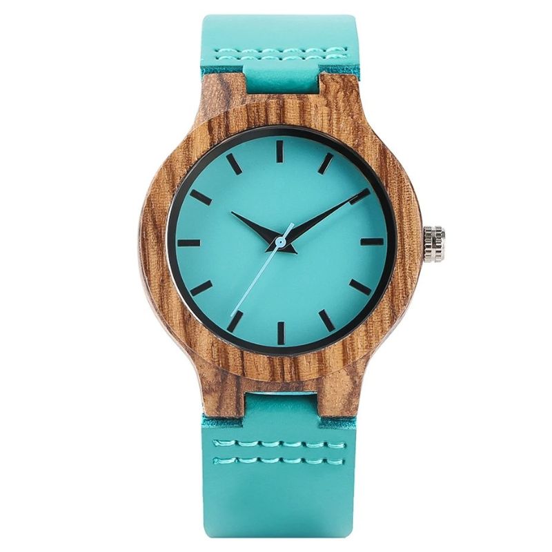 Montre en Bois Femme Cadran Turquoise Boîtier Naturel