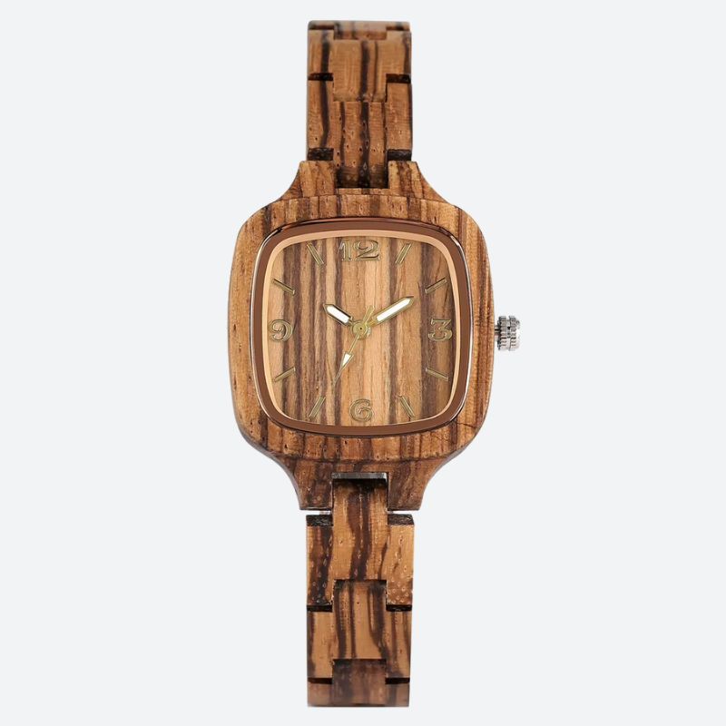 Montre en Bois Femme Carrée à Quartz Minimaliste