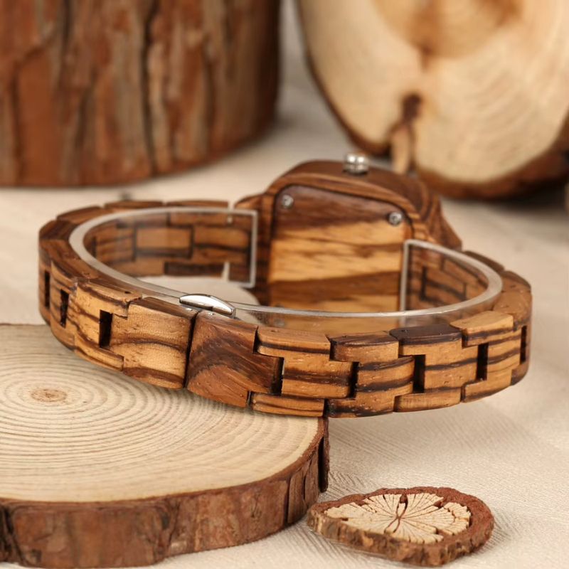 Montre en Bois Femme Carrée à Quartz Minimaliste