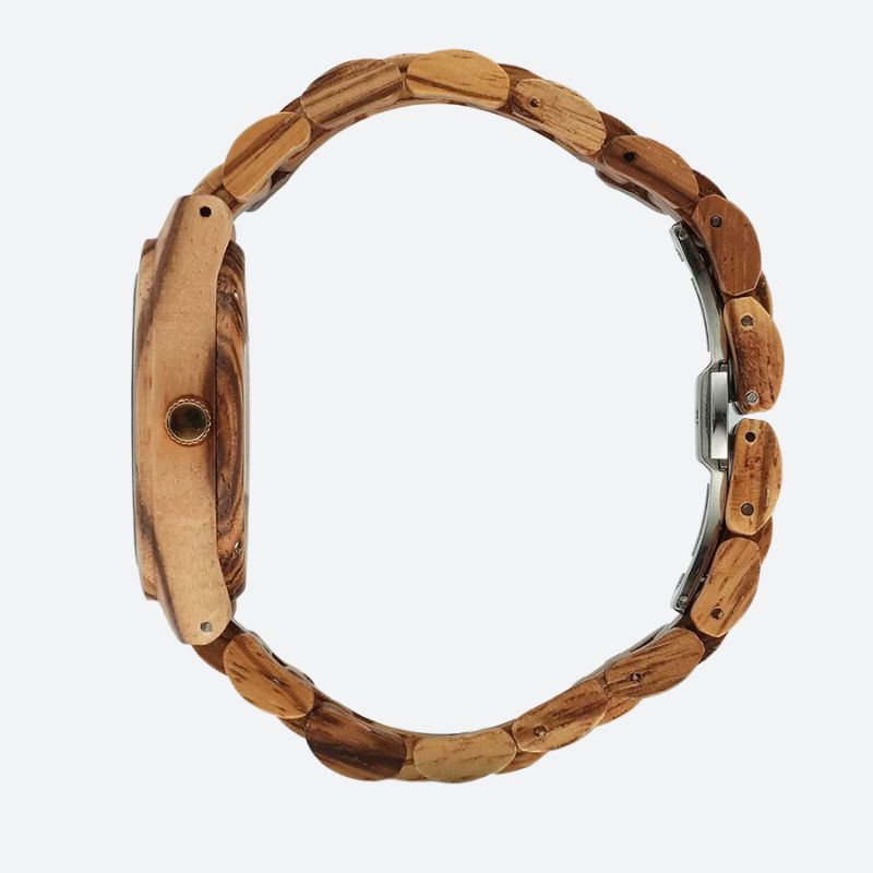 Montre en Bois Femme Naturel Cadran à Brillants